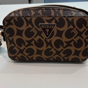 Guess Brown and Dark Brown Monogram Crossbody Bag